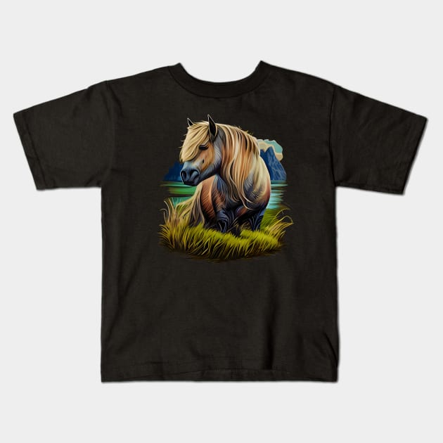 Colorful Fjord Horse Artwork 8 Kids T-Shirt by MLArtifex